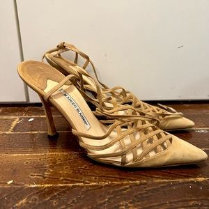 Manila Blahnik nude tie up heels cage size 39.5 9.5